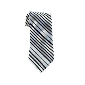 City of London Men's 100% Silk Black Silver Striped Vintage Tie